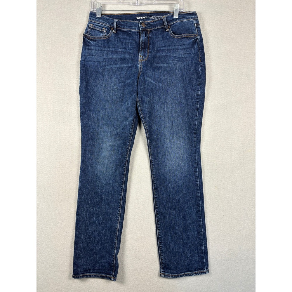Old Navy Curvy Profile Mid-Rise Straight Jeans 10 Short Dark Blue Wash